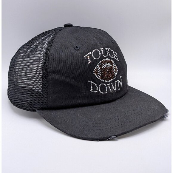 indigo soul Accessories - Touch Down Football Bling Baseball Cap Mesh Back Hat Adjustable Strap Distressed